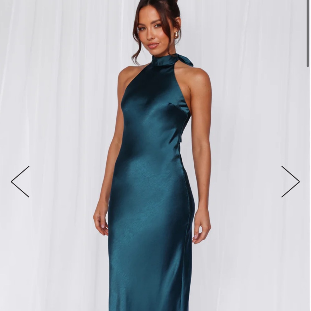 Hello Molly Cleo Halter Satin Dress Teal Small